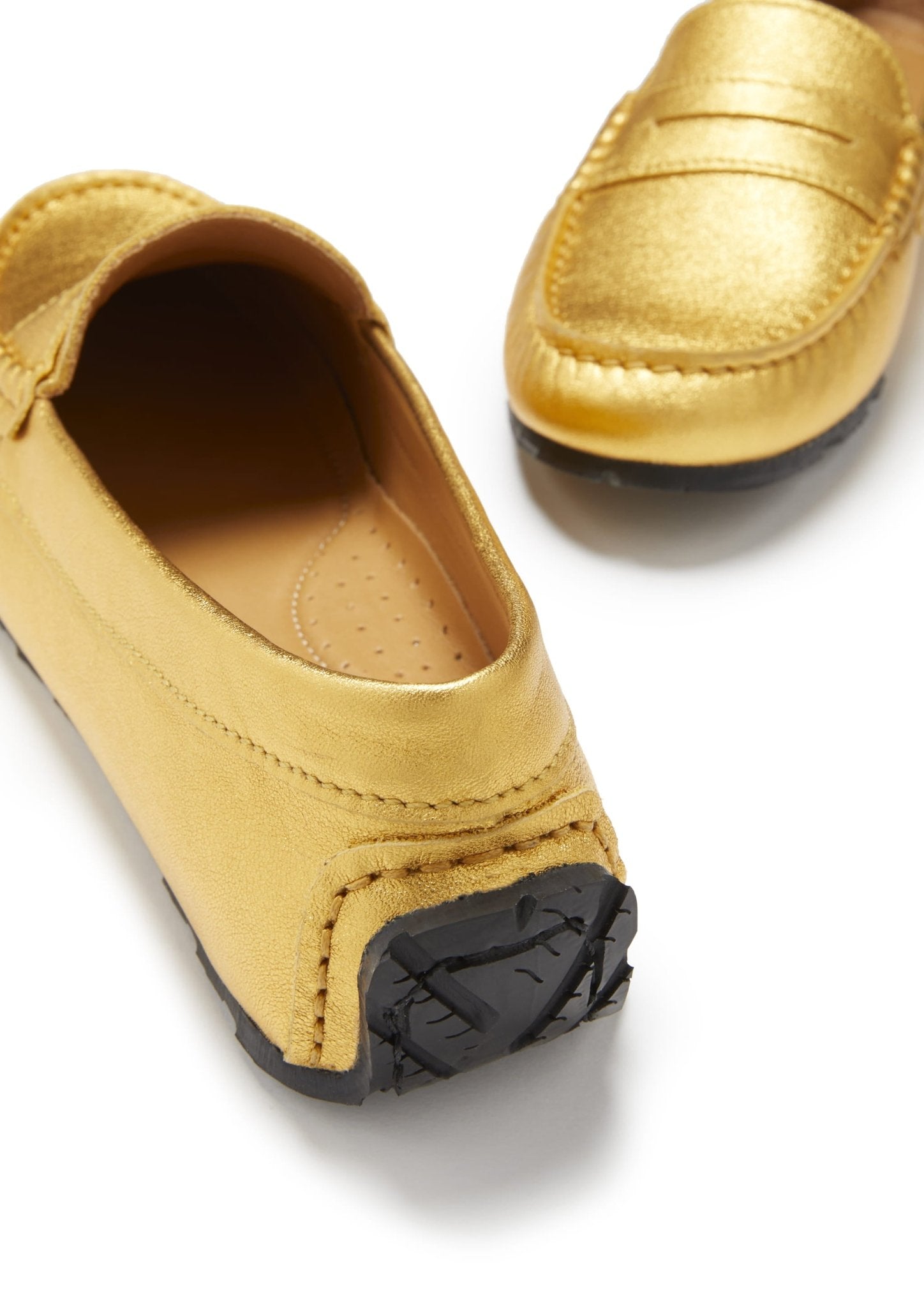 Women's Tyre Sole Penny Loafers, yellow gold leather - Hugs & Co.
