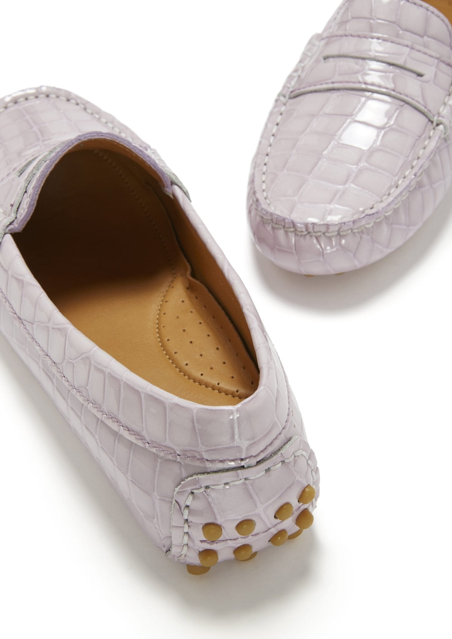 Women's Penny Driving Loafers, lilac croc print patent leather - Hugs & Co.
