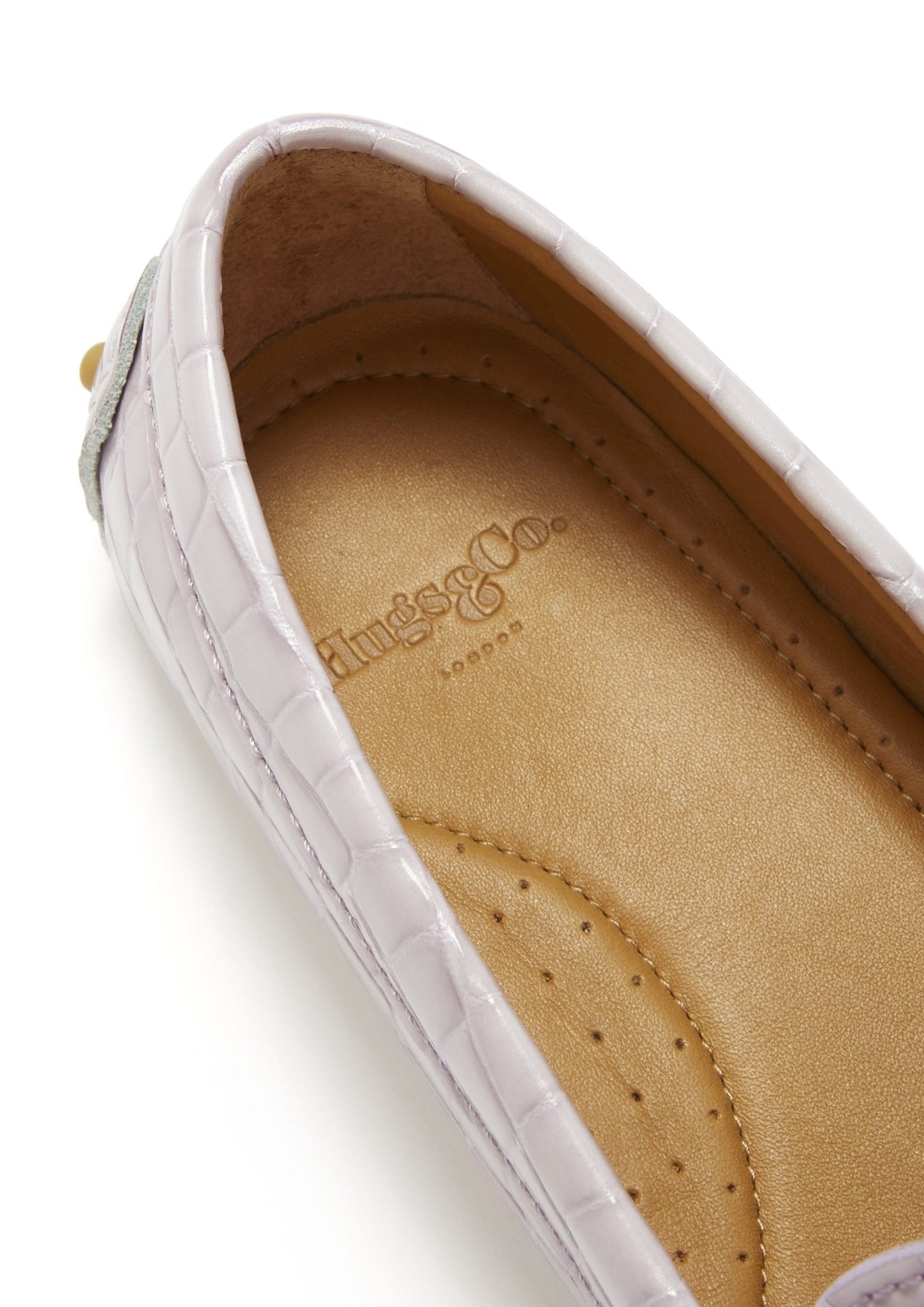 Women's Penny Driving Loafers, lilac croc print patent leather - Hugs & Co.