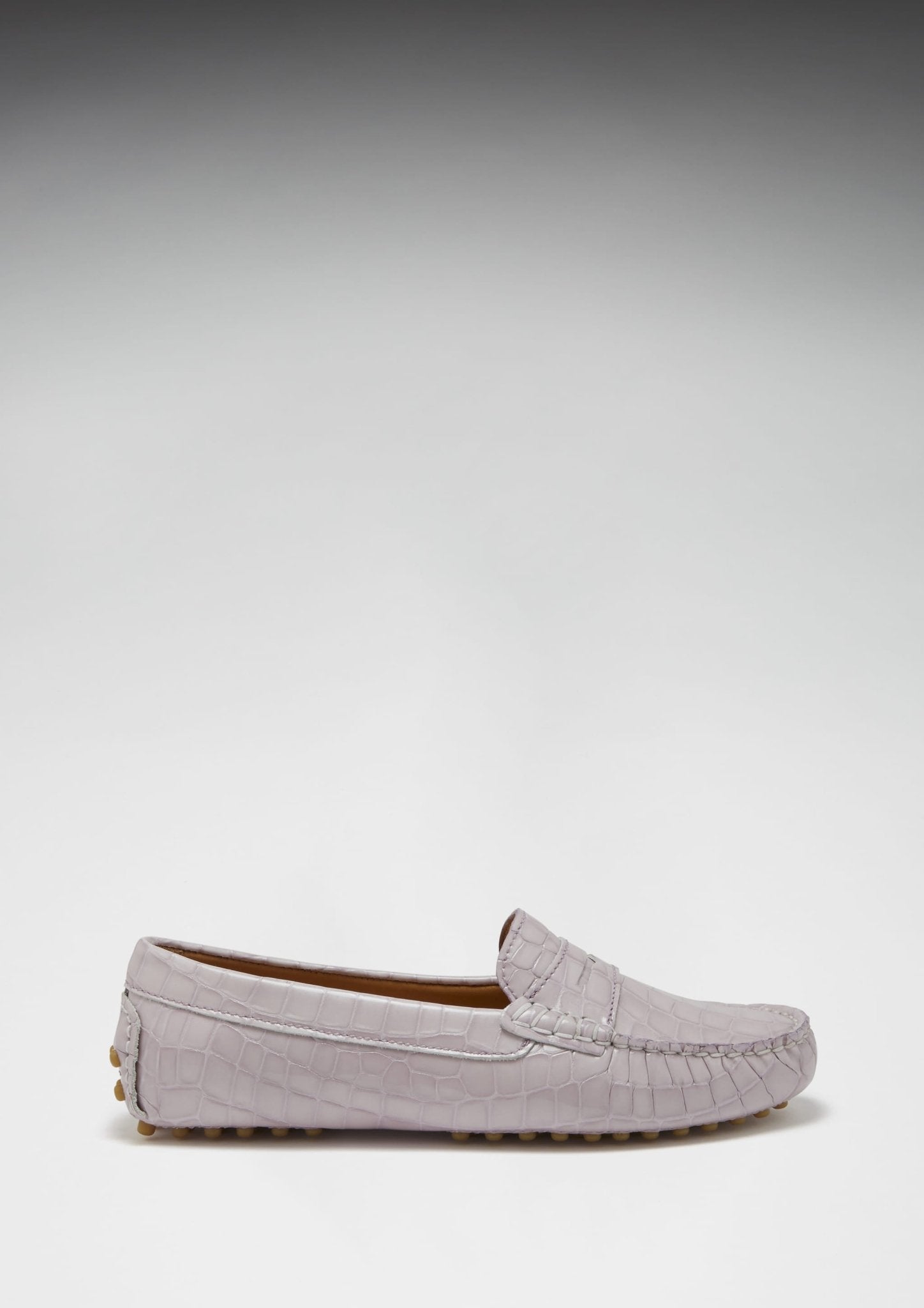 Women's Penny Driving Loafers, lilac croc print patent leather - Hugs & Co.