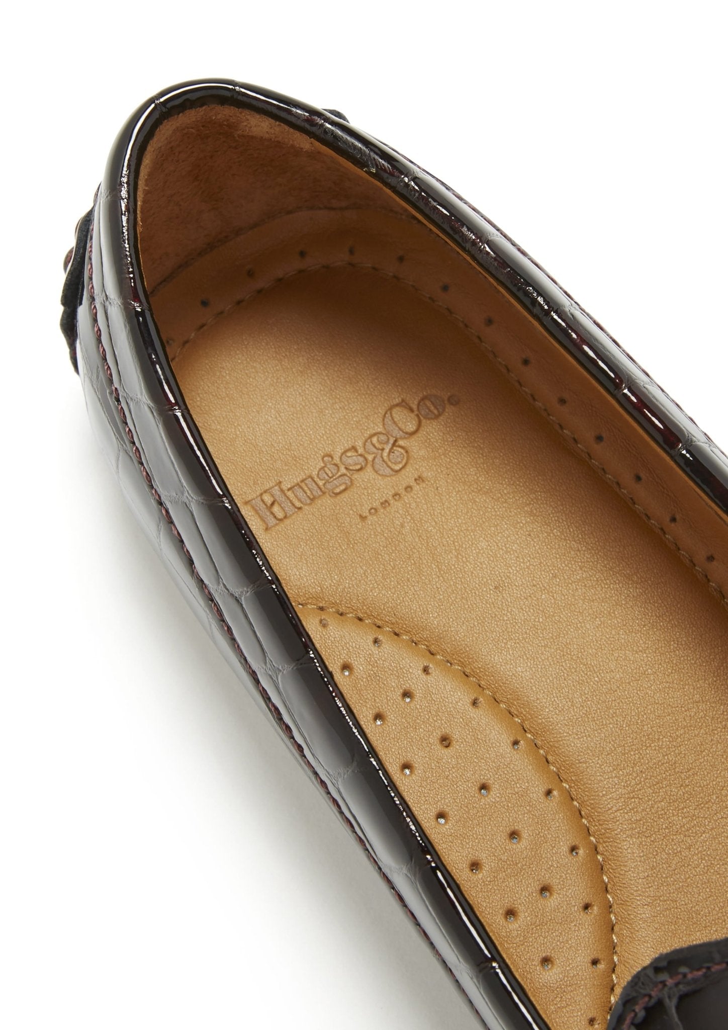 Women's Penny Driving Loafers, brown croc print patent leather - Hugs & Co.