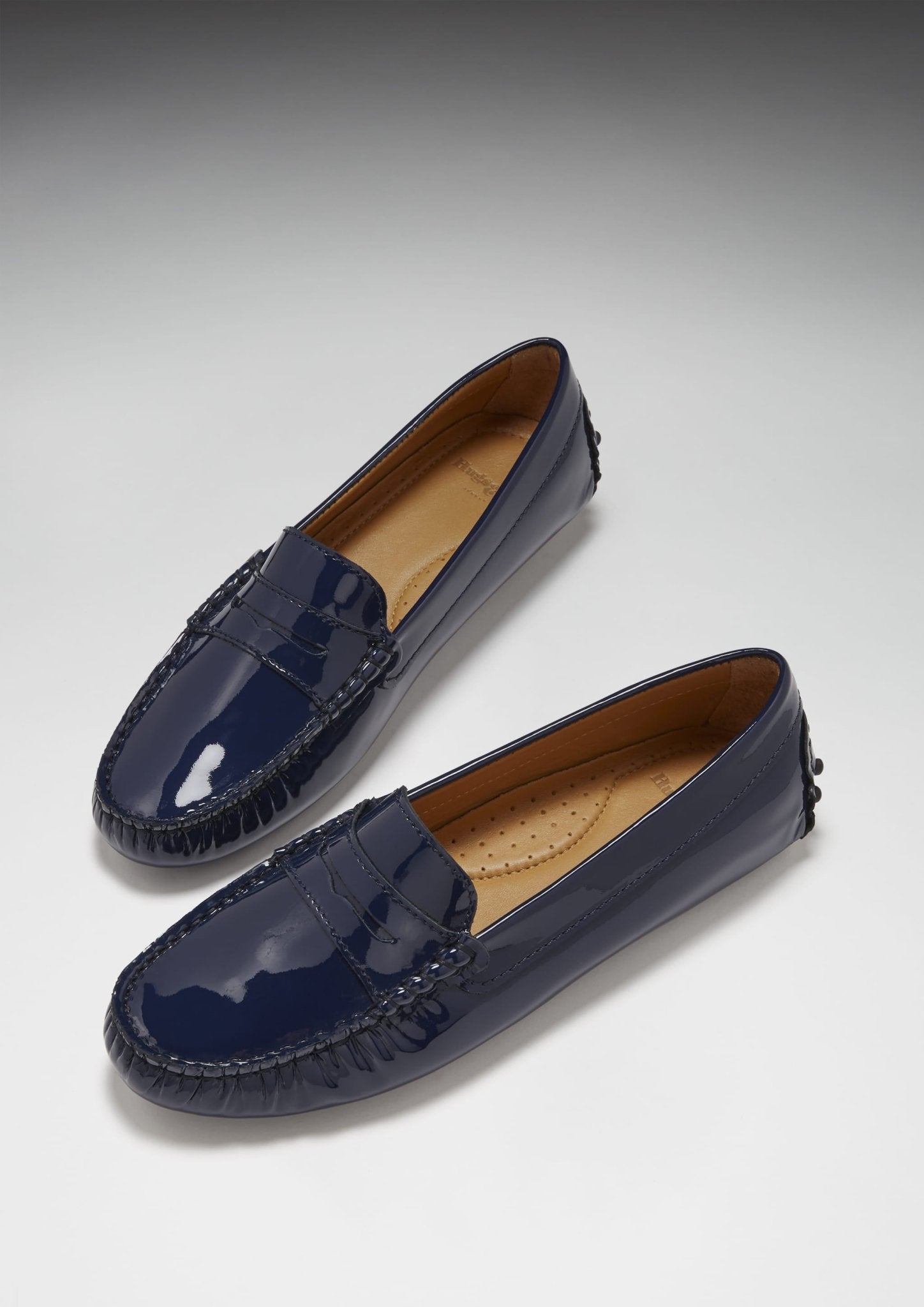 Women's Penny Driving Loafers, navy blue patent leather - Hugs & Co.