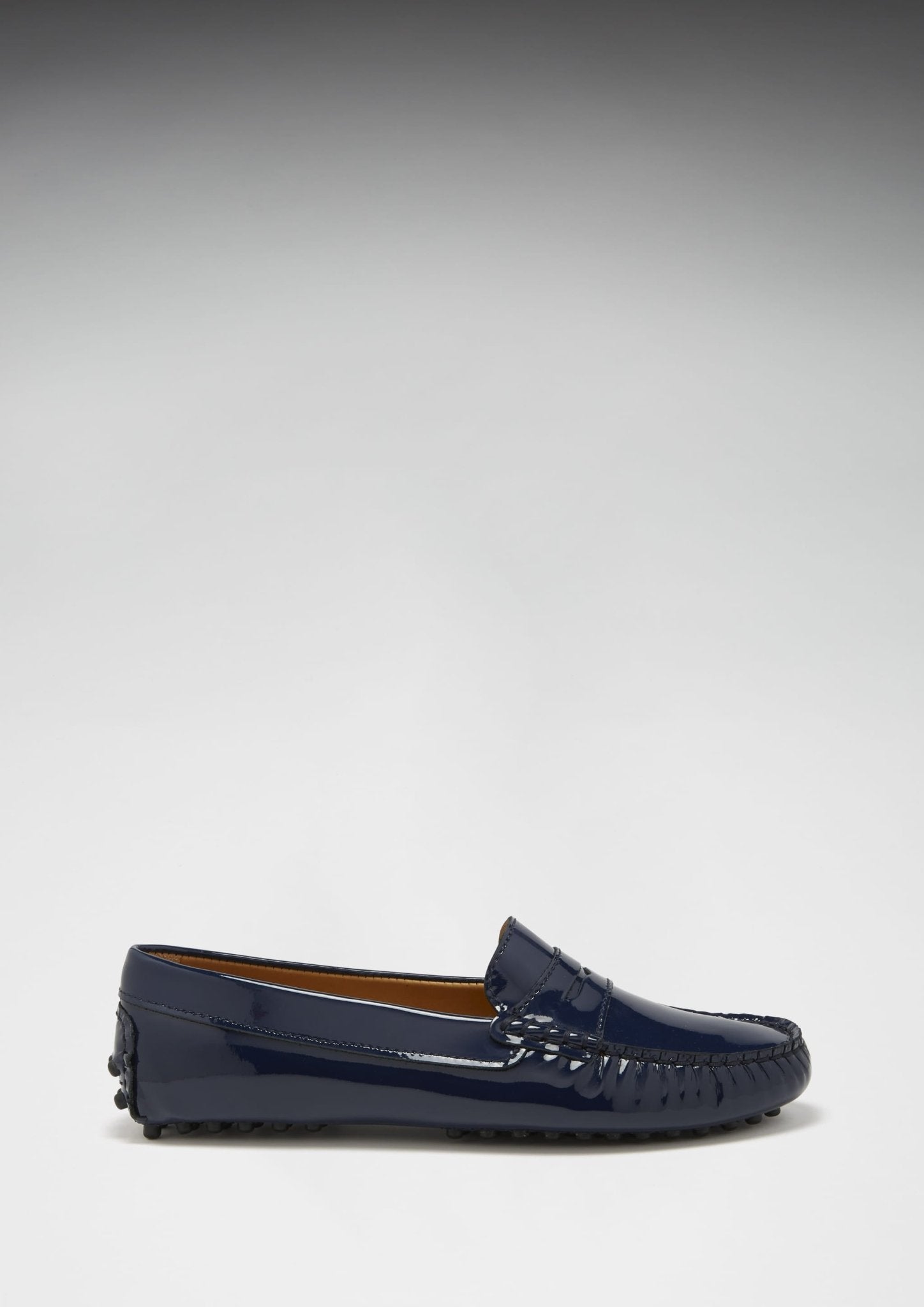 Women's Penny Driving Loafers, navy blue patent leather - Hugs & Co.