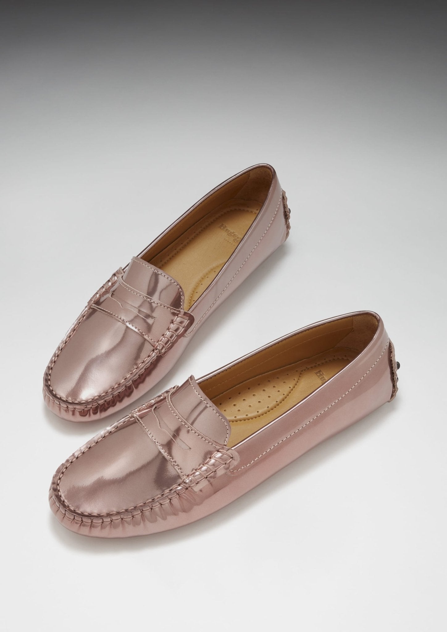 Women's Penny Driving Loafers, rose gold patent leather - Hugs & Co.