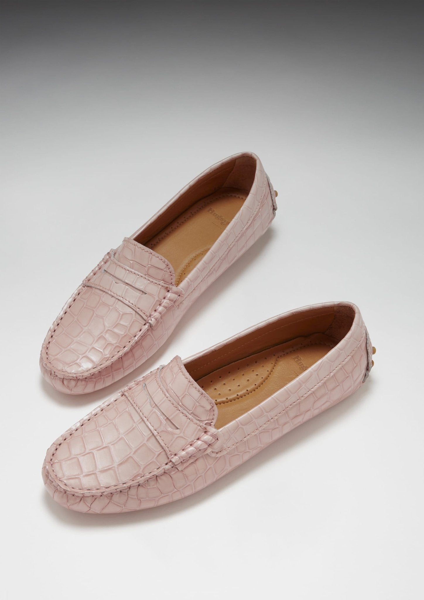 Women's Penny Driving Loafers, powder pink print patent leather - Hugs & Co.
