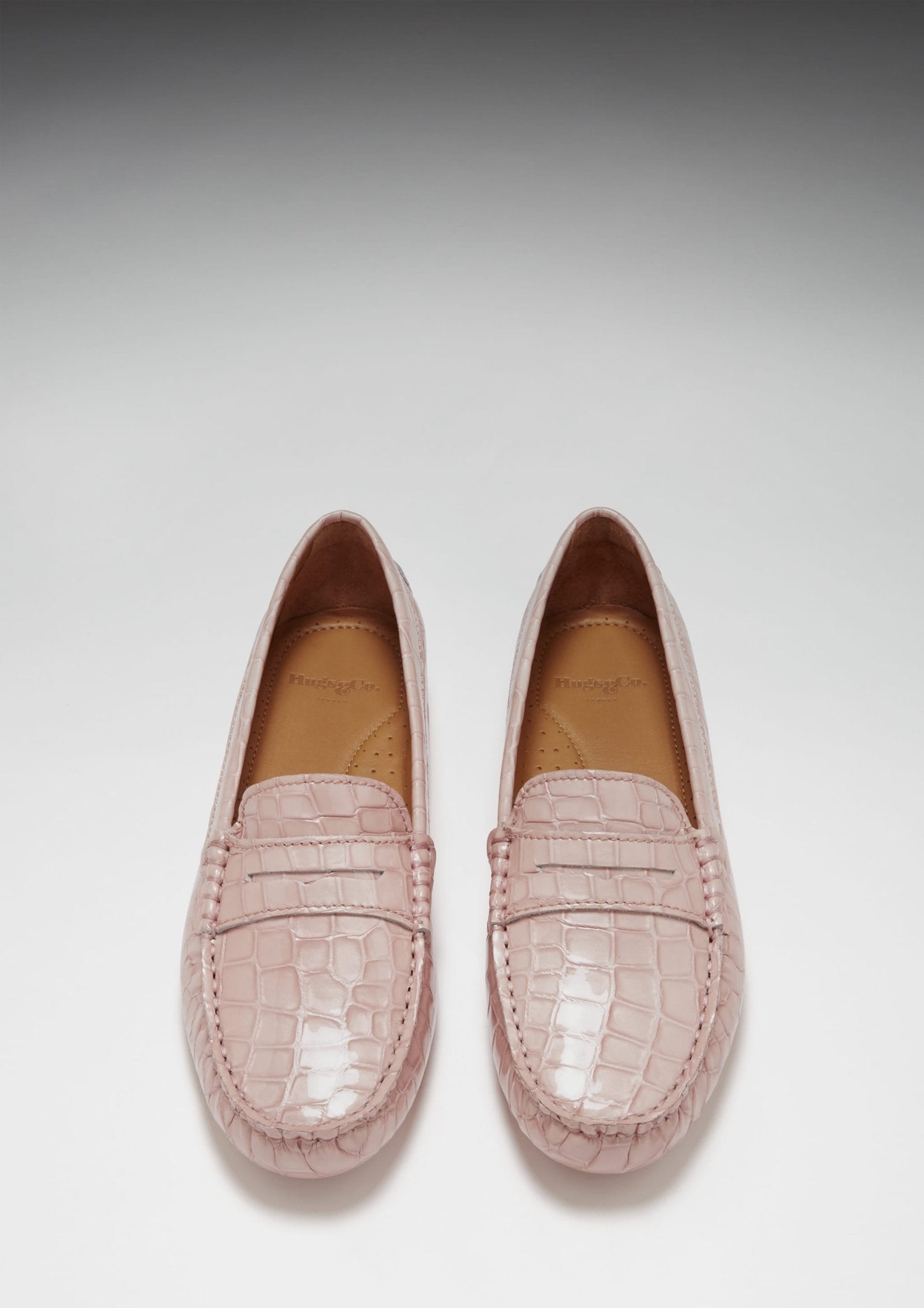 Women's Penny Driving Loafers, powder pink print patent leather - Hugs & Co.