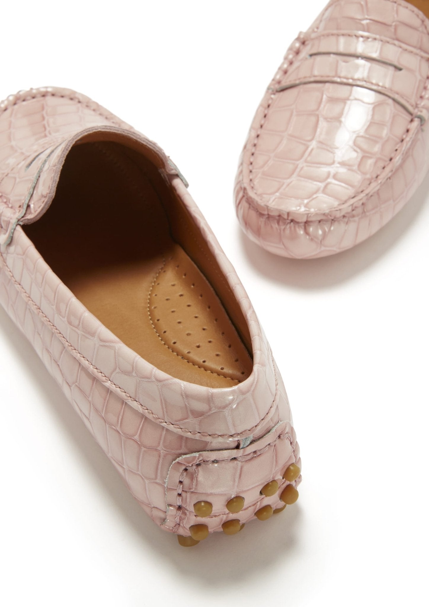 Women's Penny Driving Loafers, powder pink print patent leather - Hugs & Co.