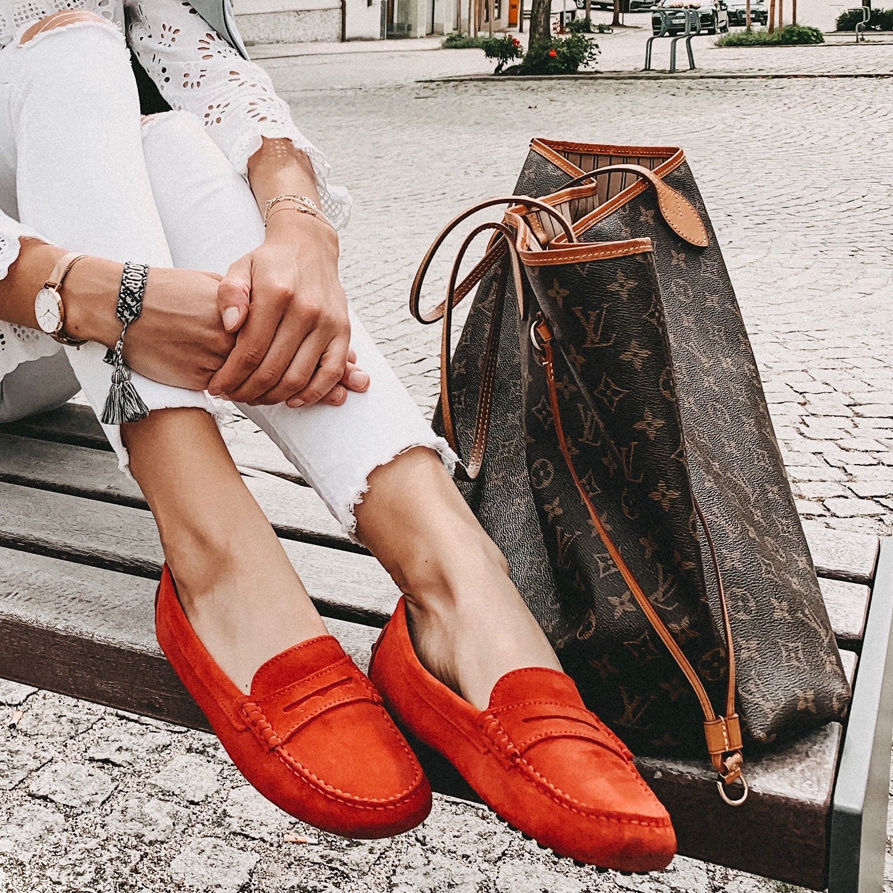 Red Suede Hugs & Co. Loafers Worn by Lea-Sophie Rehm
