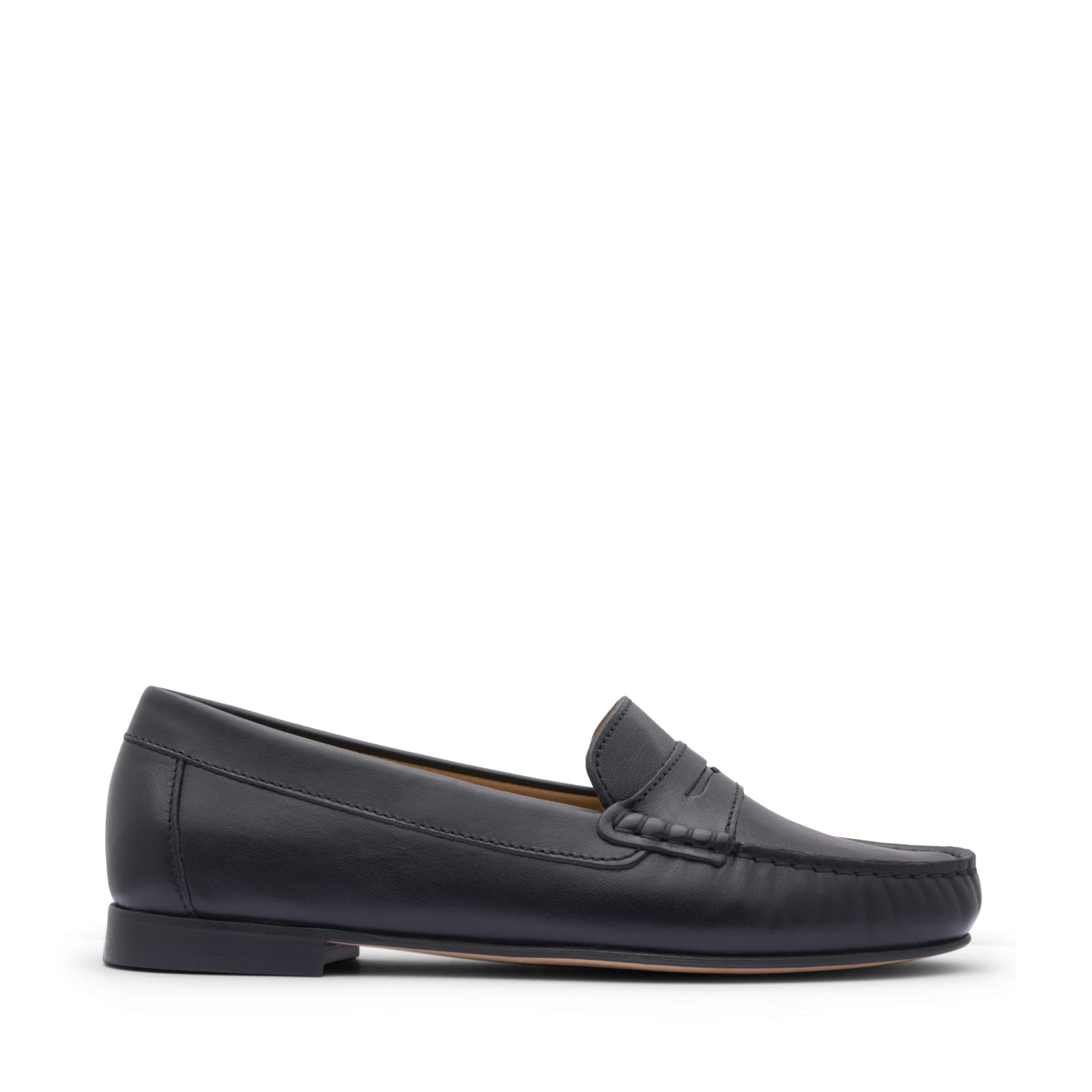 Women's Penny Loafers Leather Sole, black leather