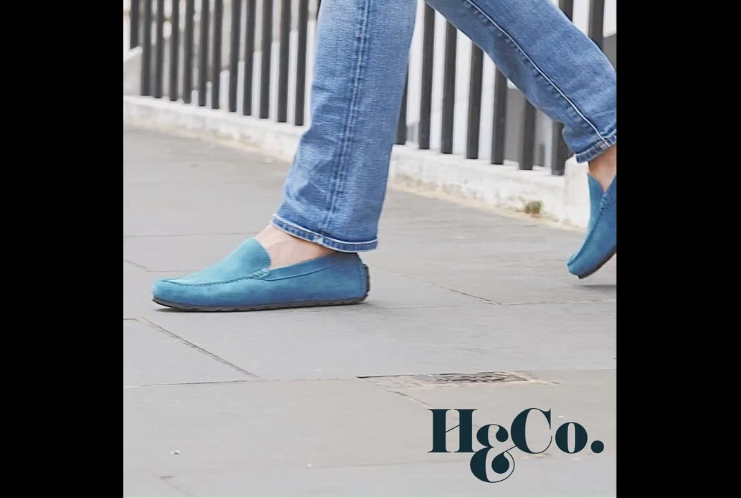 Tyre Sole Driving Loafers, petrol blue suede