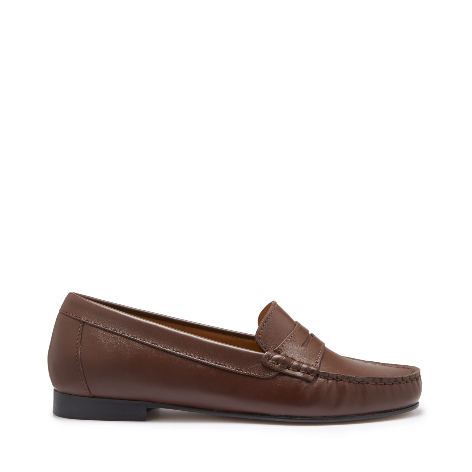 Women's Penny Loafers Leather Sole, brown leather