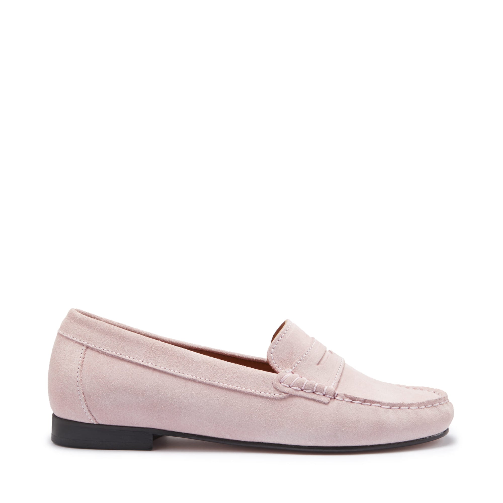 Penny Loafers pour femme, semelle en cuir, daim rose glacé