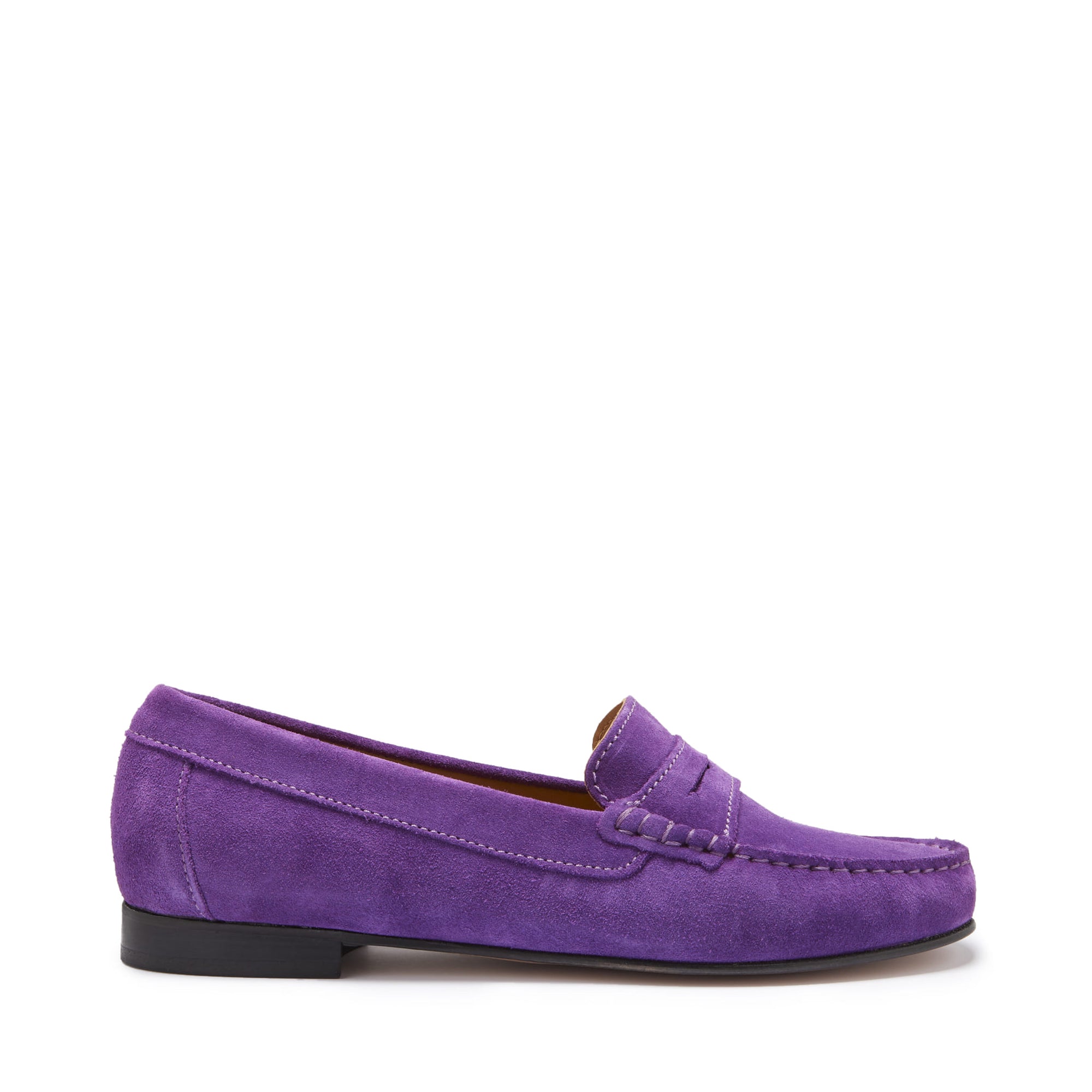 Penny Loafers pour femmes, semelle en cuir, daim violet