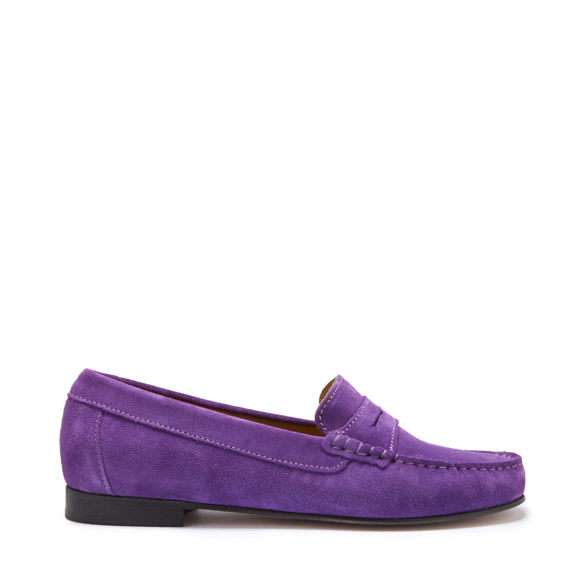 Women's Penny Loafers Leather Sole, purple suede