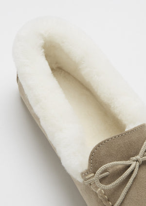 Women's slippers, sheepskin, taupe suede
