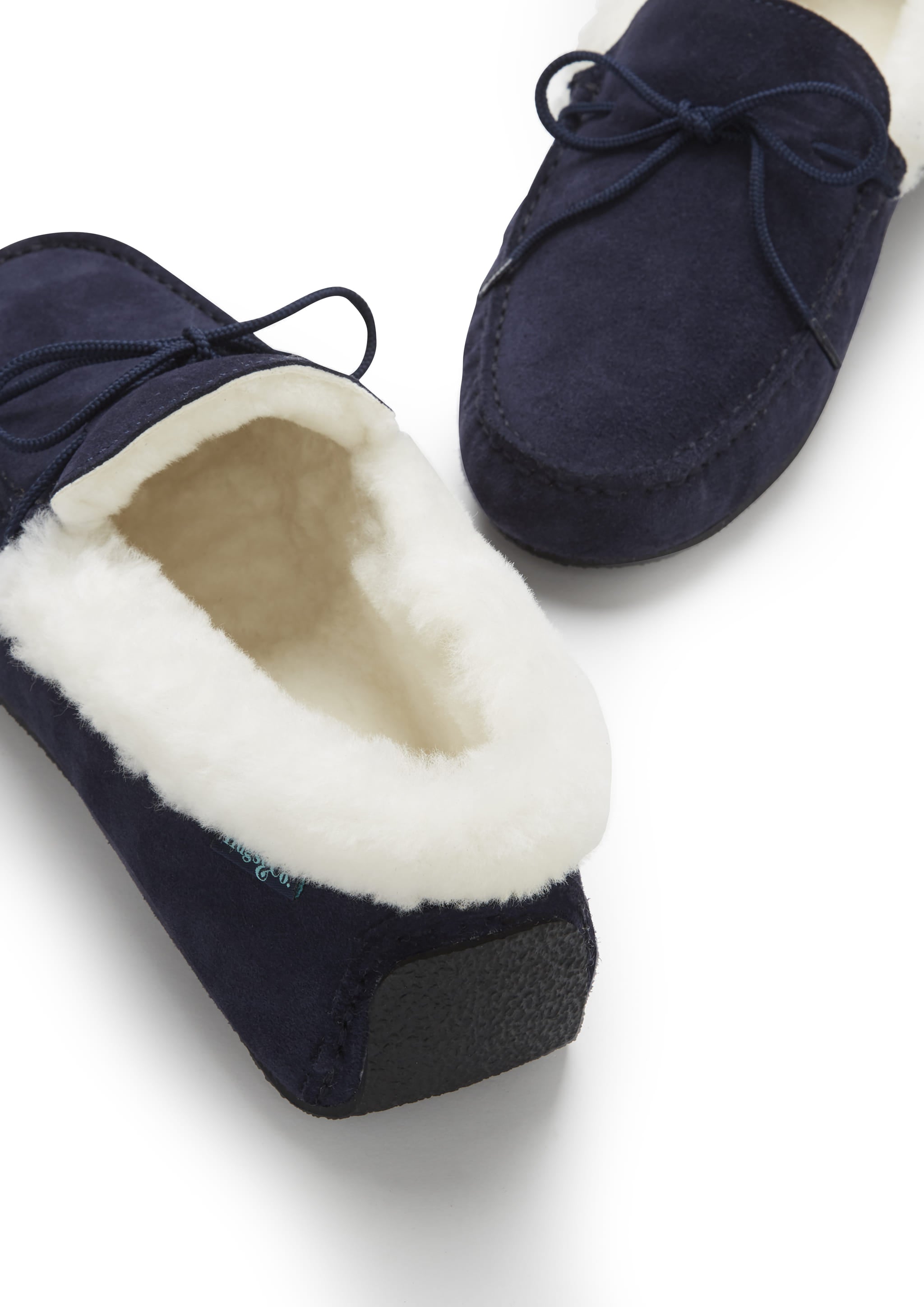Navy blue top moccasin slippers