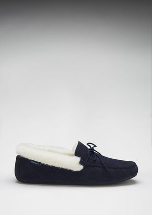 Slippers, sheepskin, navy blue suede