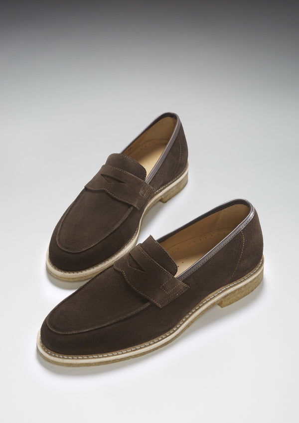 Brown Suede penny Loafers with Crepe Sole - Hugs & Co.