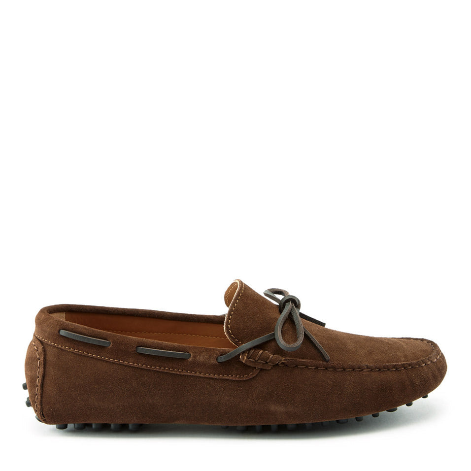 Laced Driving Loafers Brown Suede Side On