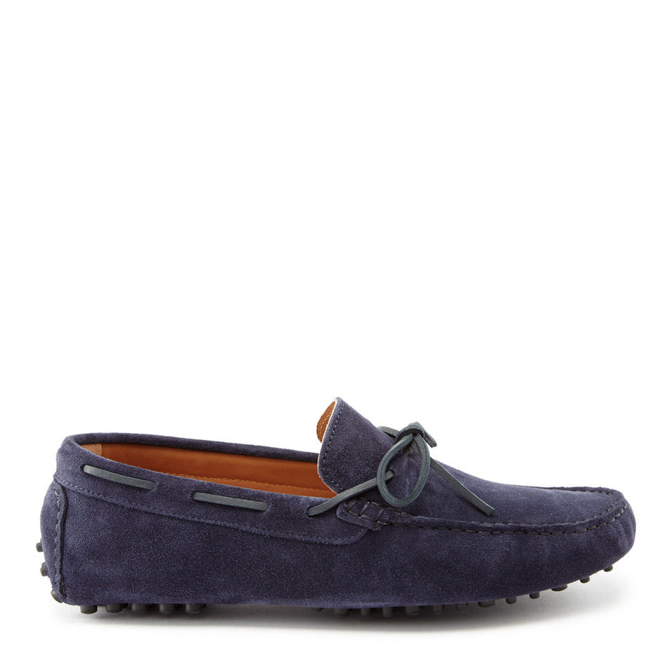 Laced Driving Loafers Navy Suede Side On