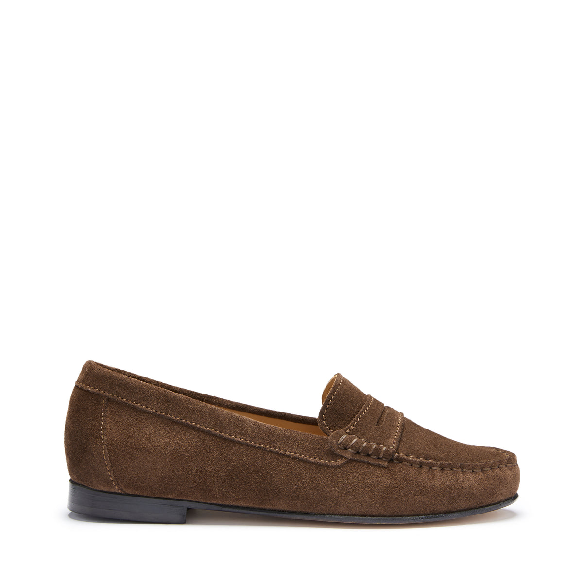 Women&#39;s Penny Loafers Leather Sole, brown suede