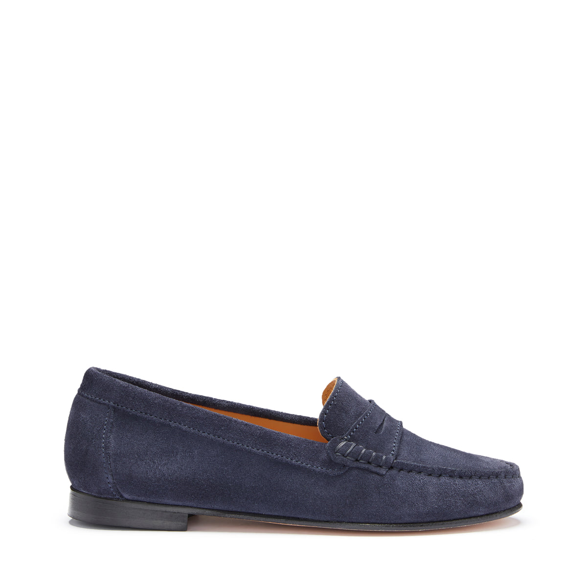 Women&#39;s Penny Loafers Leather Sole, navy blue suede