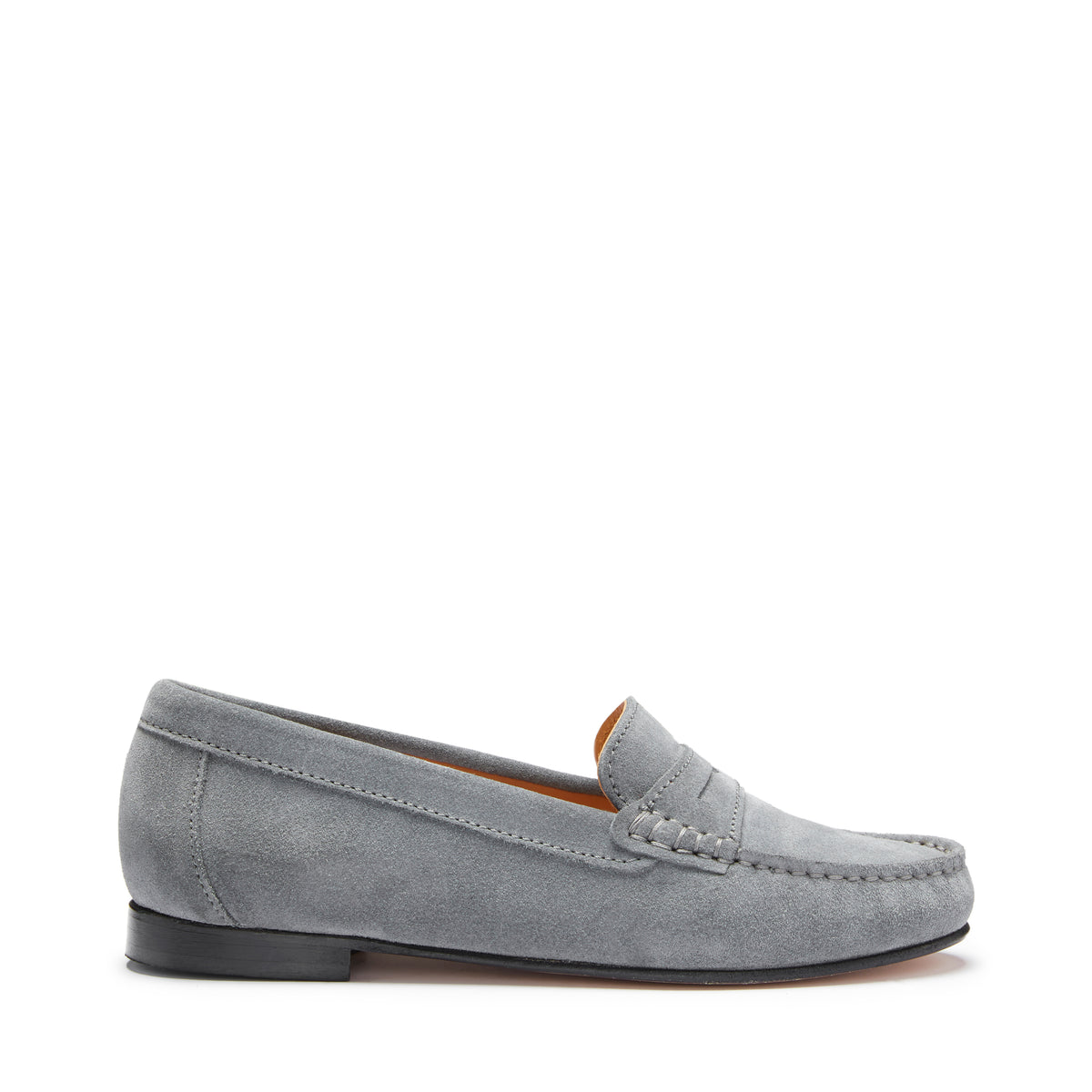 Penny Loafers pour femme, semelle en cuir, daim gris ardoise