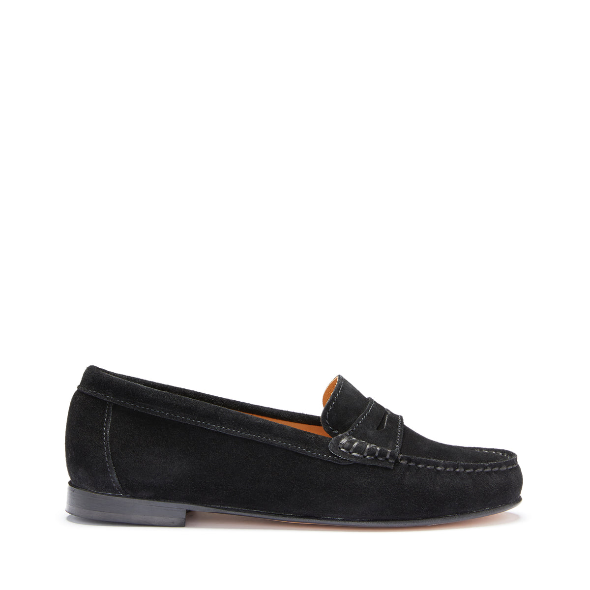 Women&#39;s Penny Loafers Leather Sole, black suede
