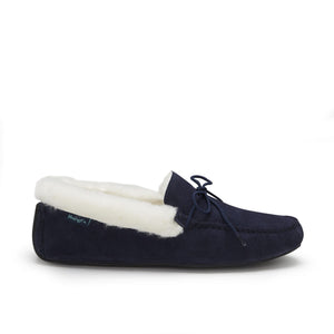 Slippers, sheepskin, navy blue suede