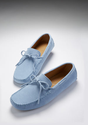 Laced Driving Loafers, sky blue suede