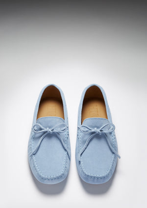 Laced Driving Loafers, sky blue suede