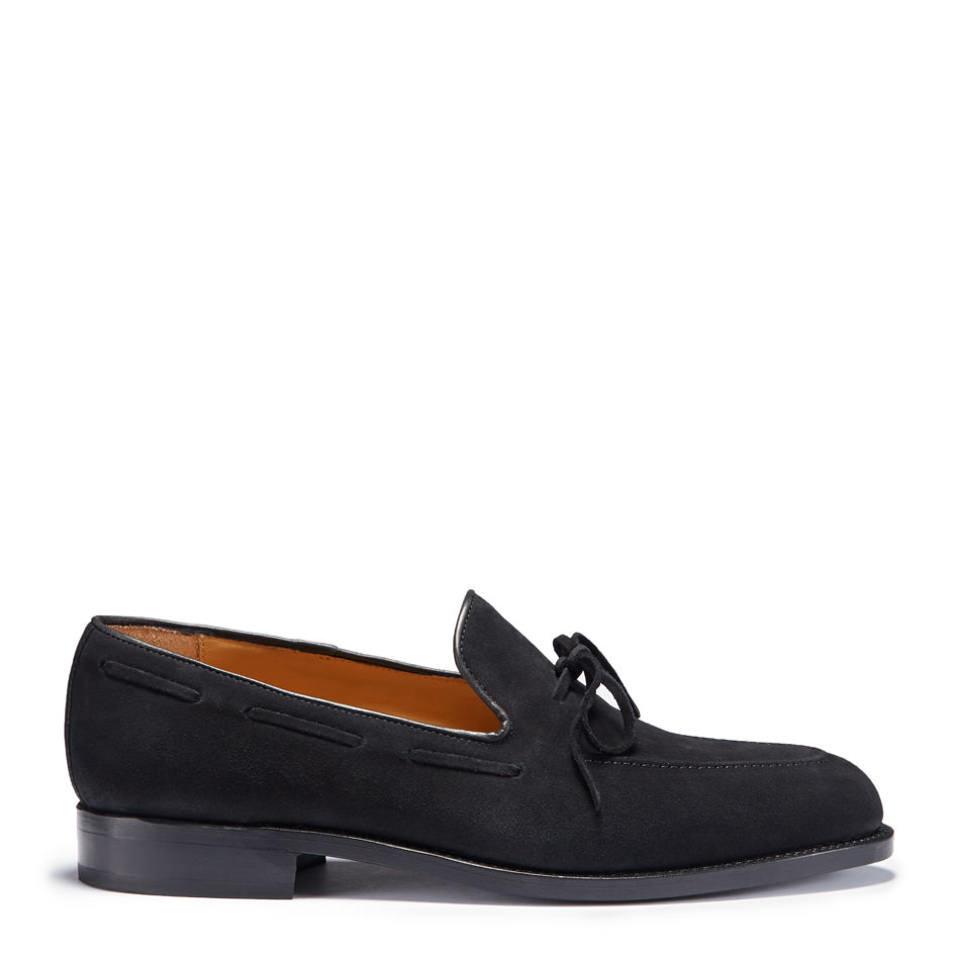 Mocassins Lacets en Daim Noir, Semelle Cuir Cousue