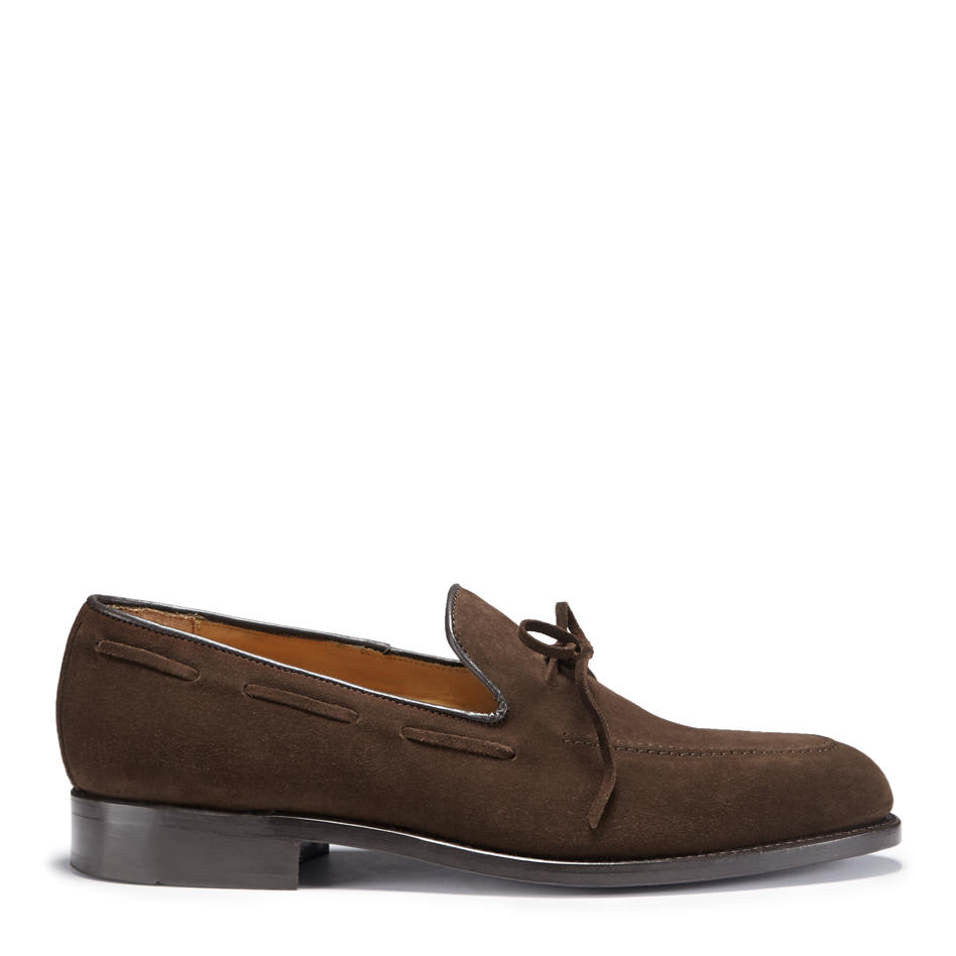Laced Loafers, Brown Suede, Goodyear Welted, Side On