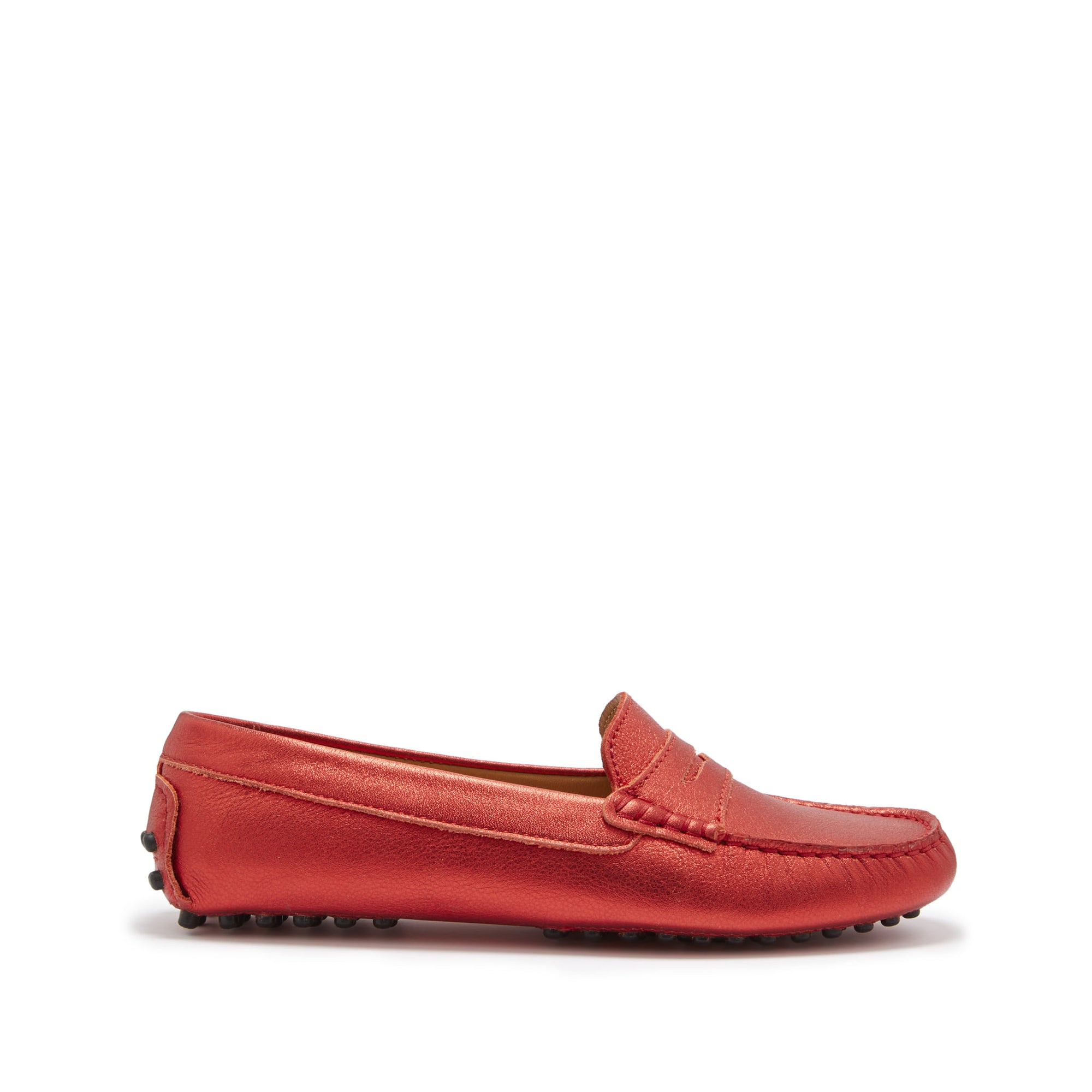 Mocassins Penny Driving pour femmes, cuir métallisé rouge