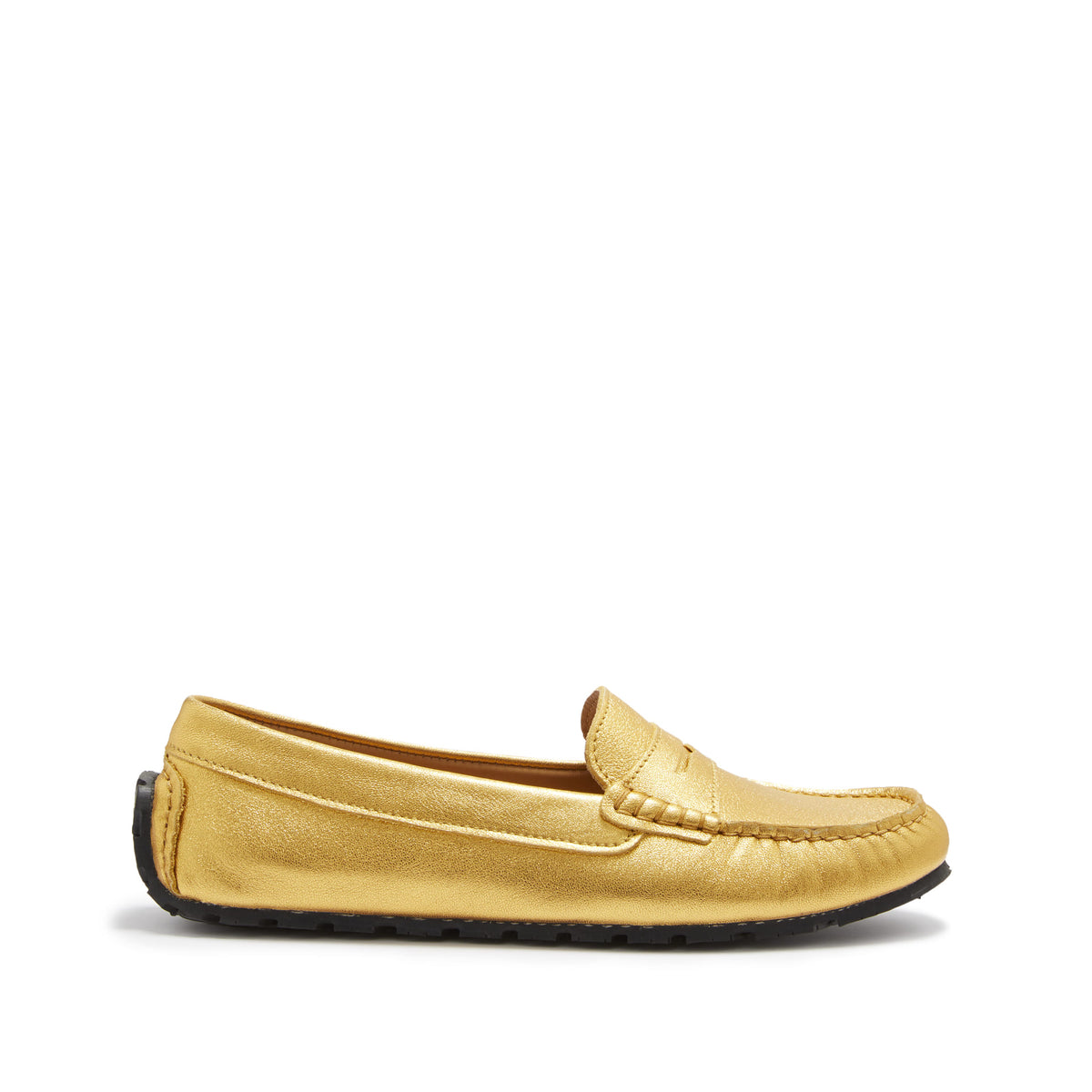 Damen-Penny-Loafer mit Reifensohle, gelbgoldenes Leder