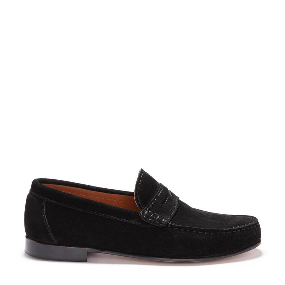 Black Suede, Penny Loafers, Leather Sole Side