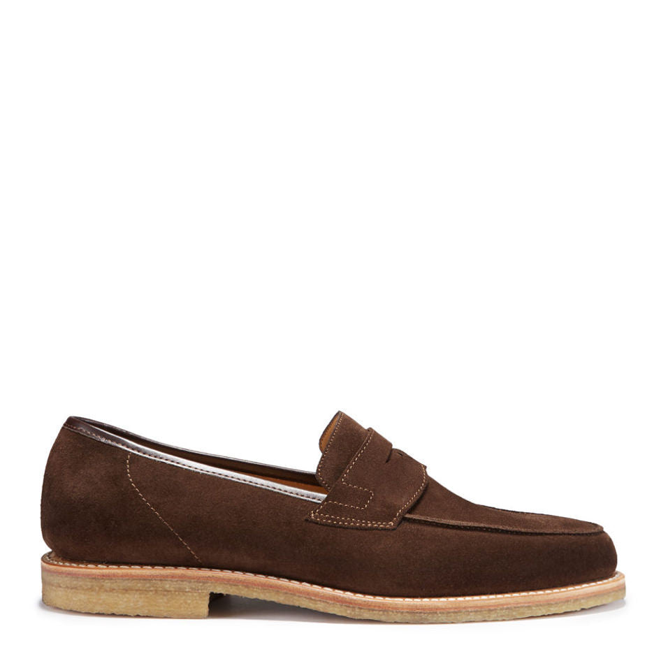 Penny Loafers, Brown Suede, Crepe Rubber Sole, Side