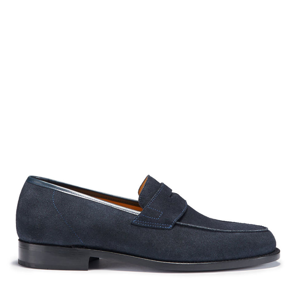 Mocassins Bleu Marine en Daim, Semelle Cuir Cousue