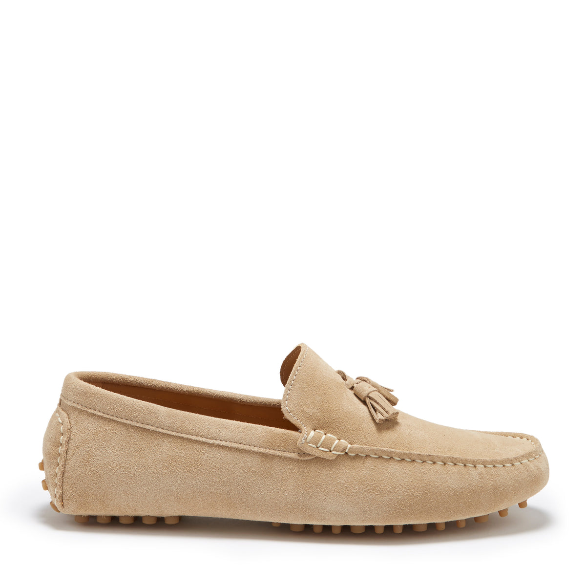Tasselled Driving Loafer Taupe Suede Hugs &amp; Co.