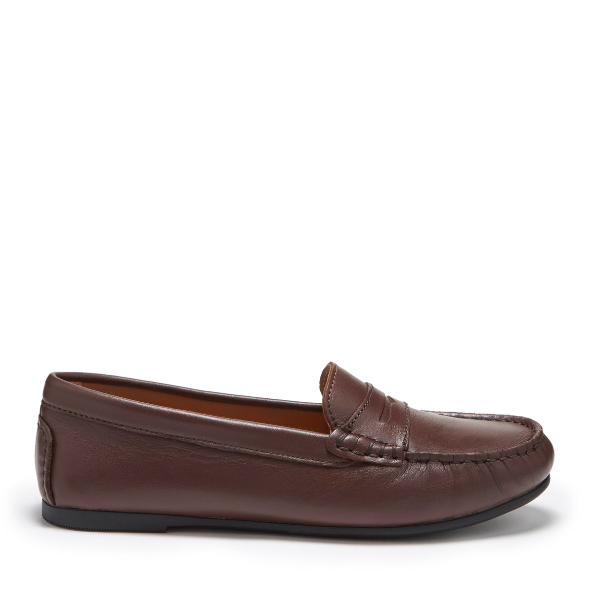 Women&#39;s Penny Driving Loafers Full Rubber Sole, brown leather