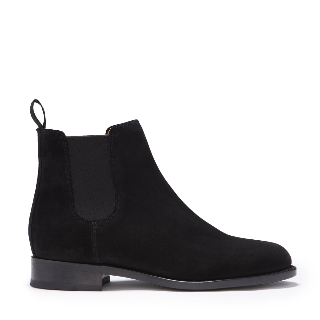 Women s Black Suede Chelsea Boots Welted Leather Sole Hugs Co