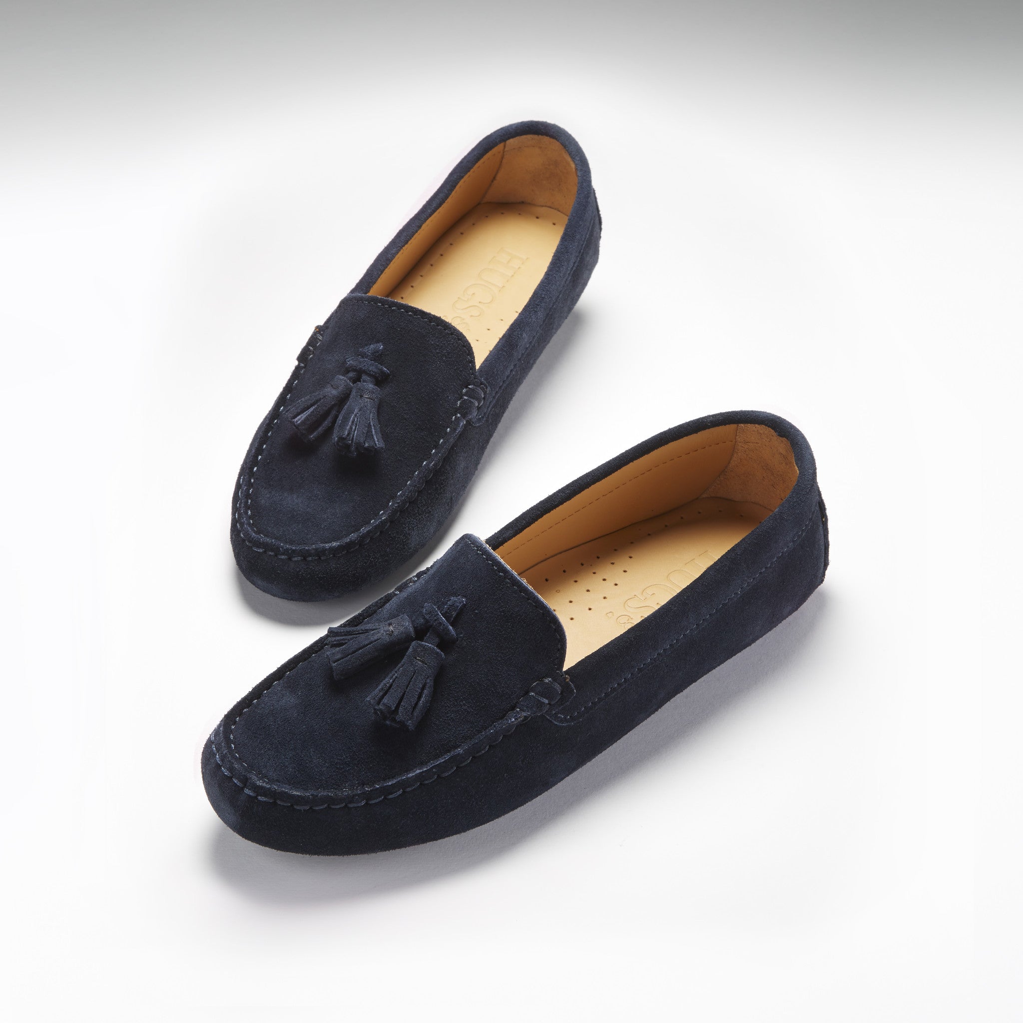 Mocassins femme a pompons daim bleu marine Hugs Co