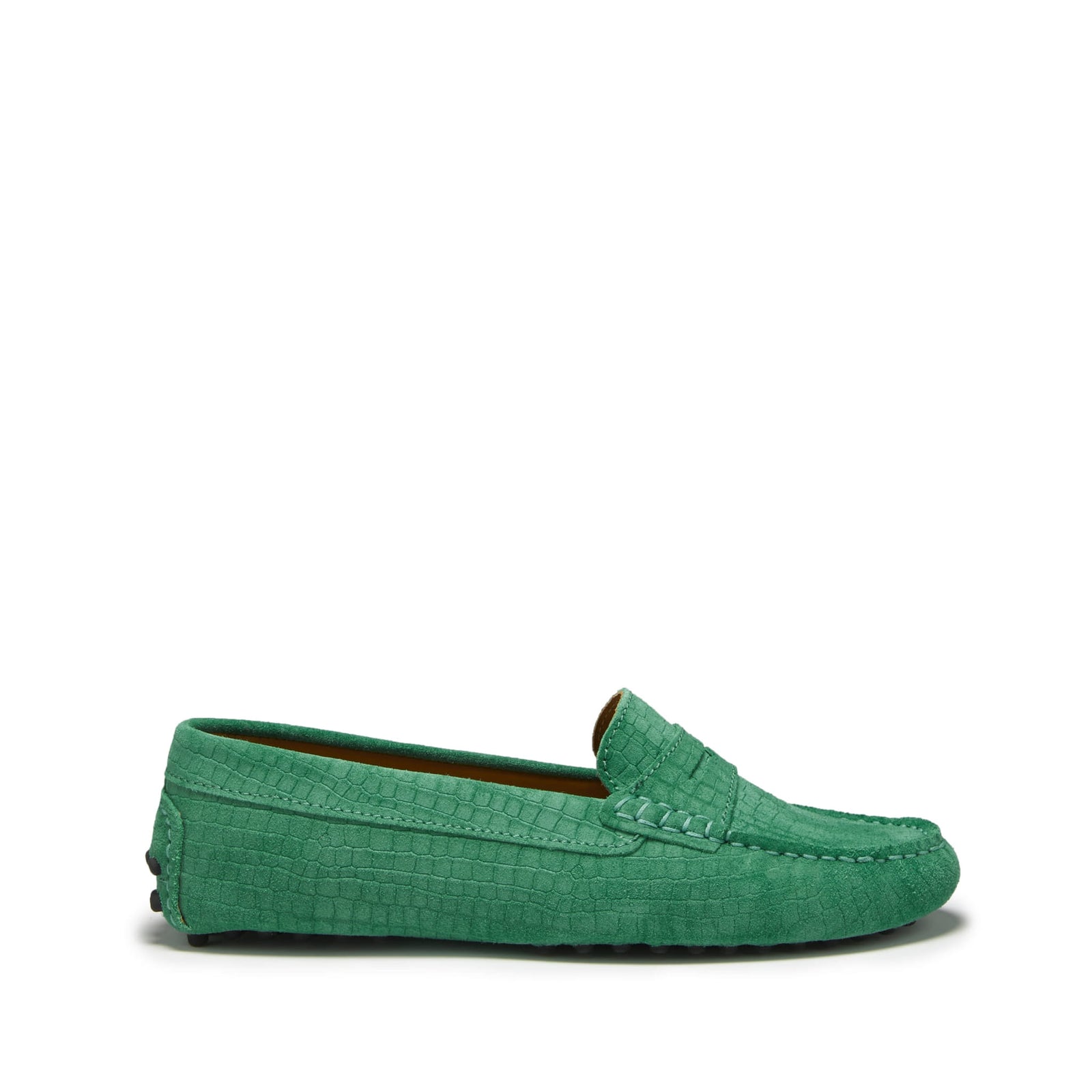 Women's Penny Driving Loafers, emerald embossed suede