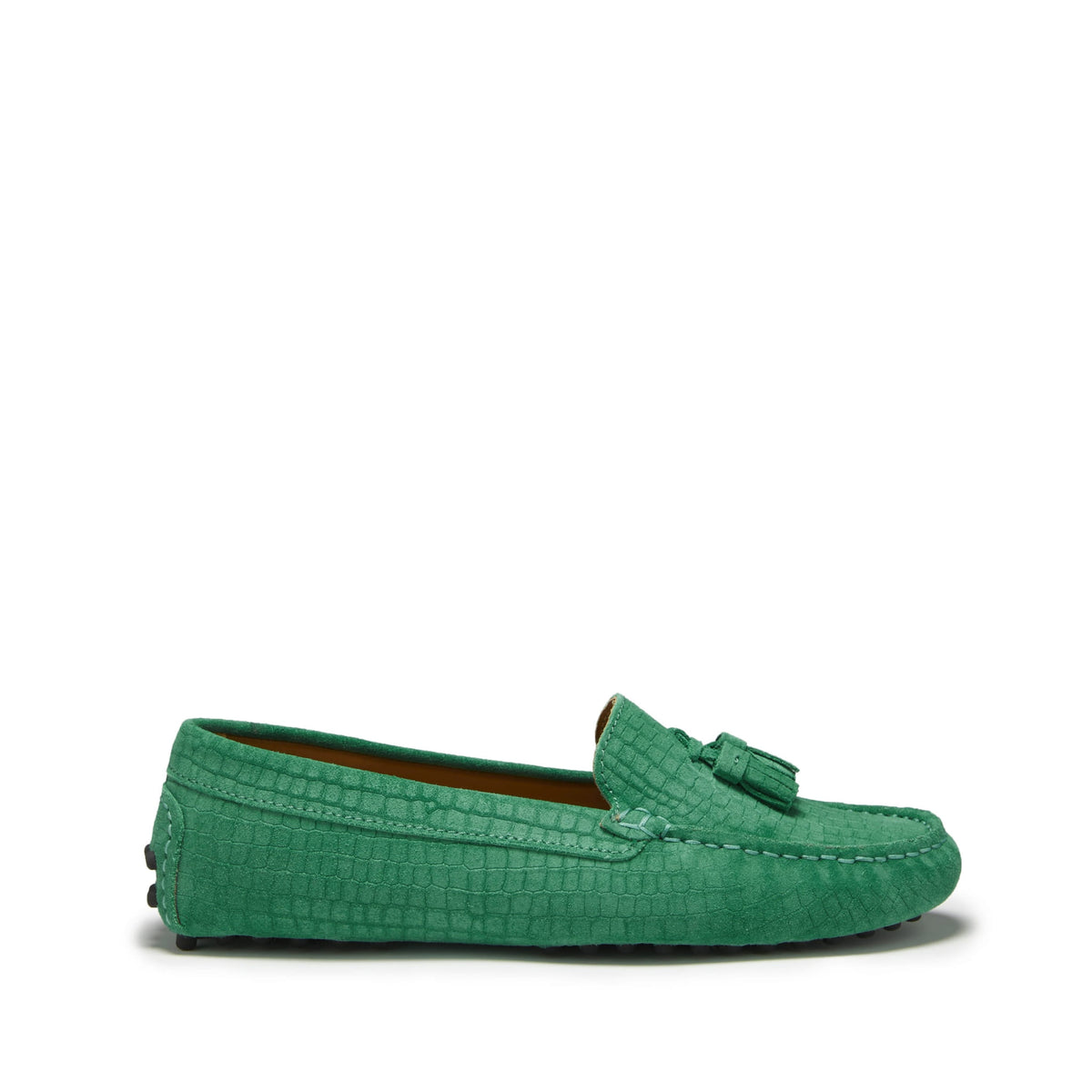 Women&#39;s Tasselled Driving Loafers, emerald embossed suede