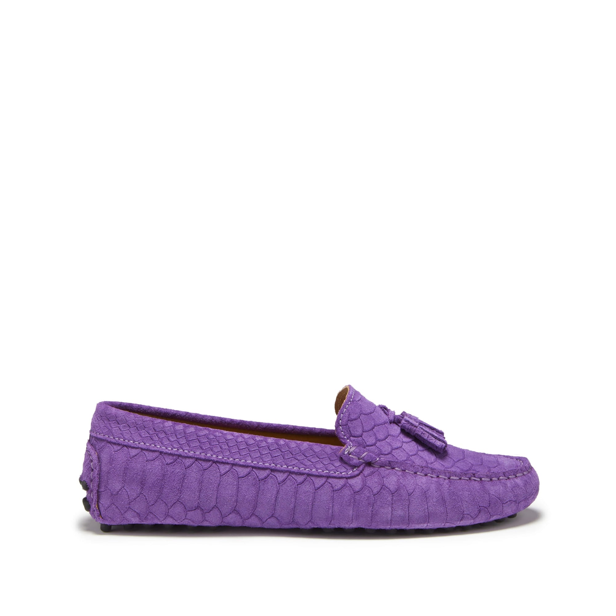 Mocassins de conduite à pampilles pour femme, daim gaufré violet