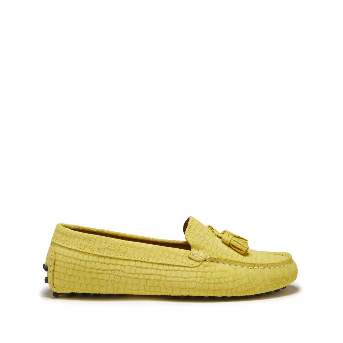 Women&#39;s Tasselled Driving Loafers, yellow embossed suede