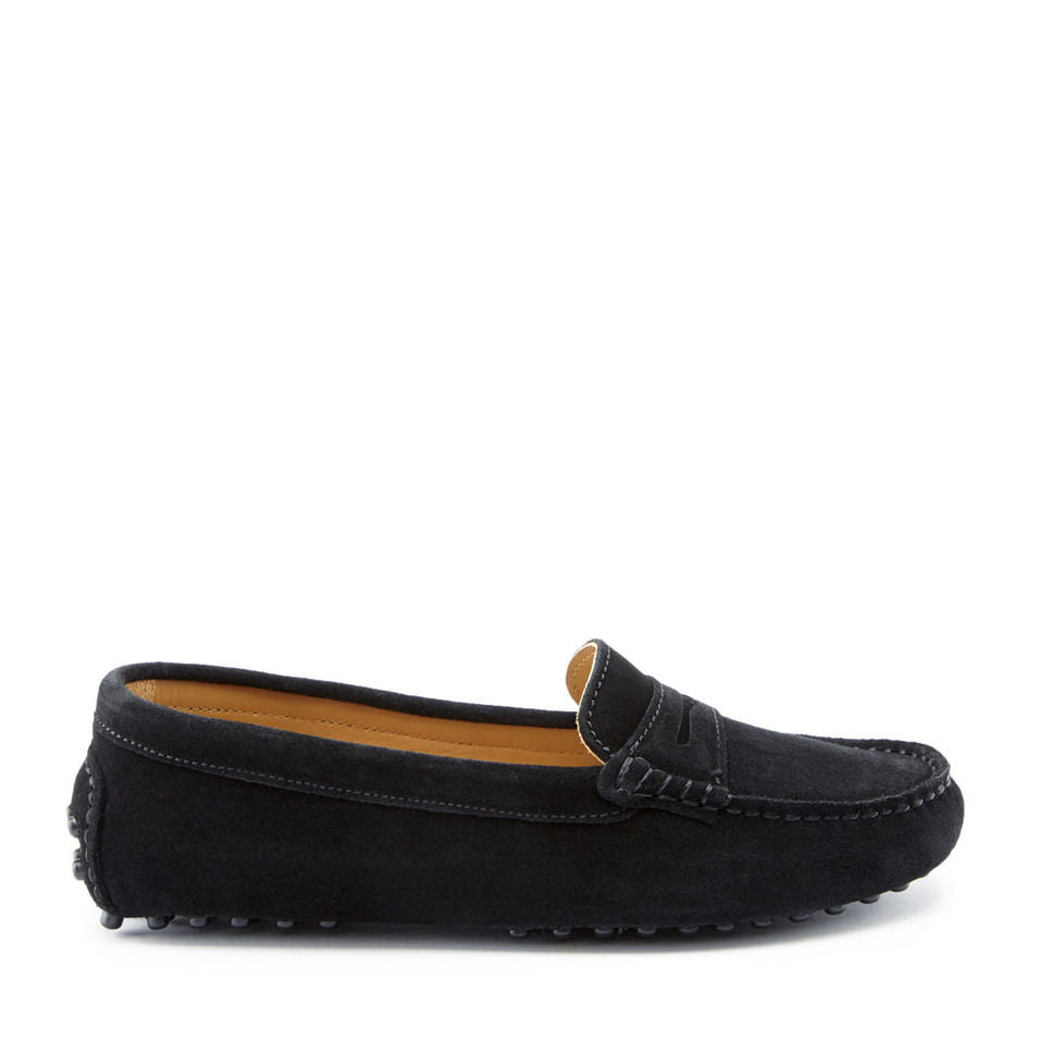 Women's Penny Driving Loafers, black suede - Hugs Co.