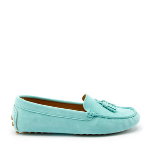 Women's Tasselled Driving Loafers, aqua suede