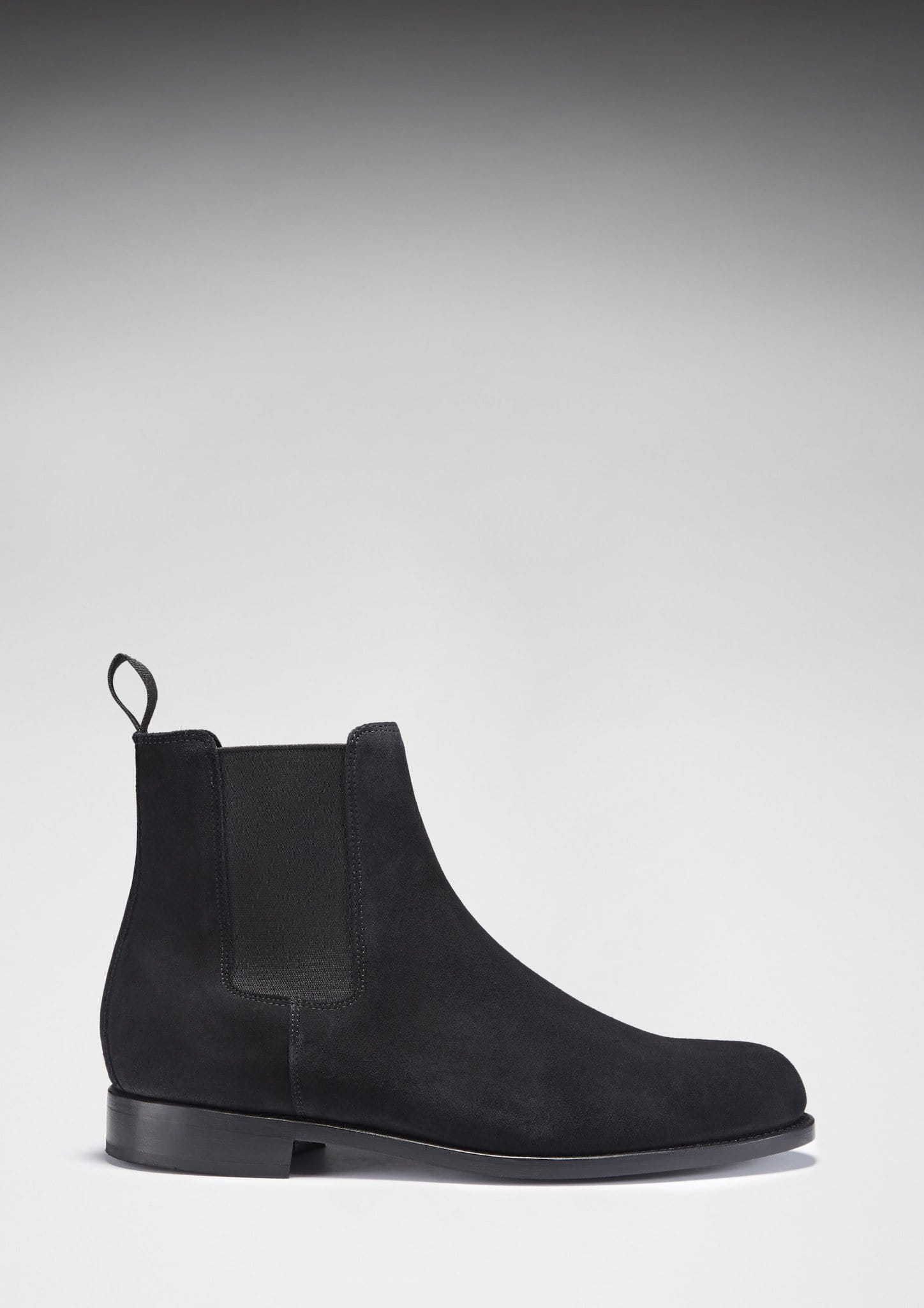 Chelsea-Stiefel aus schwarzem Wildleder, rahmengenähte Ledersohle