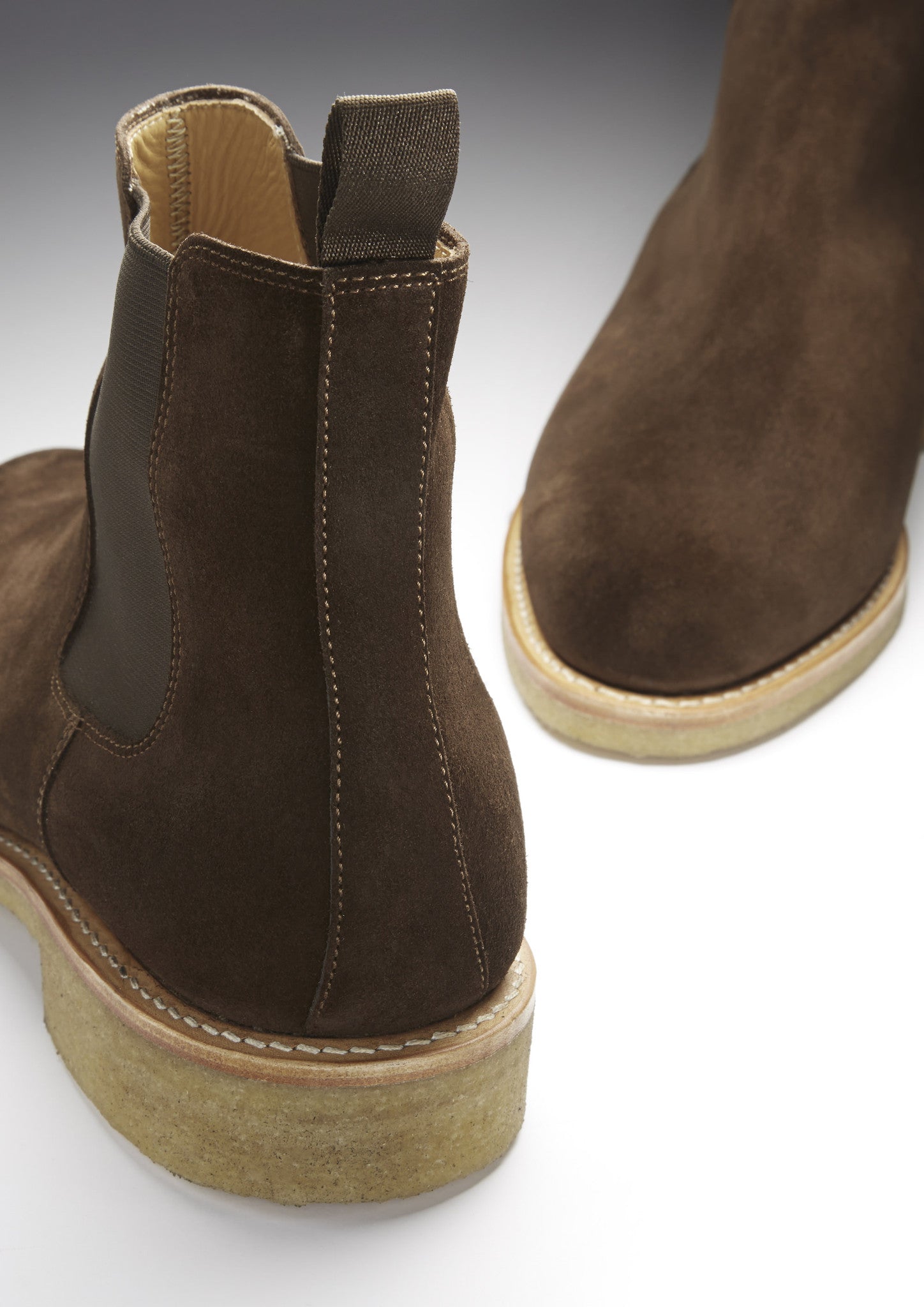 Chelsea Boots Brown Suede Crepe Rubber Sole Front and Back